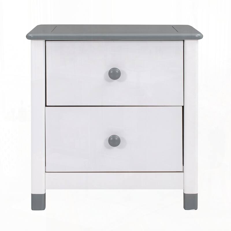 Wooden Nightstand with Two Drawers for Kids