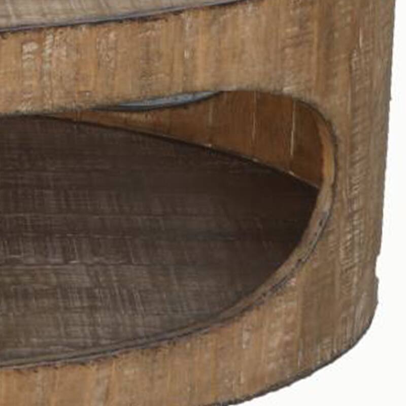 Roki Coffee Table w Shelf, 55 Inch Natural Brown Pine Wood Oval Top