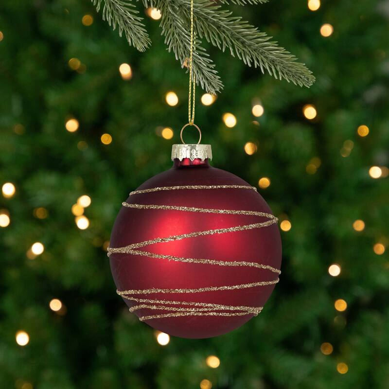 4ct Glass RedGreen Matte Christmas Ball Ornaments 3.25-Inch (80mm)