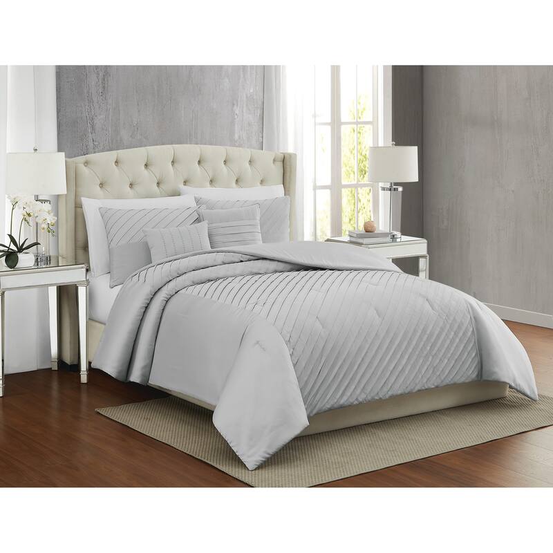 James Pleated Silver 9 Piece Comforter Set