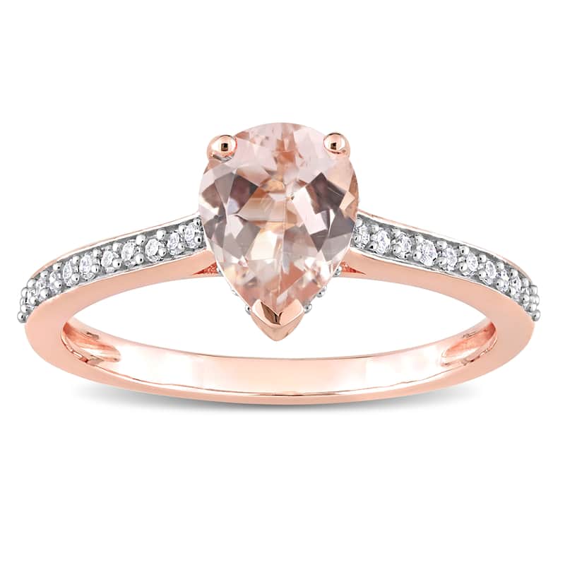 Miadora 10k Rose Gold Pear-cut Morganite and 1/8ct TDW Diamond Teardrop Ring