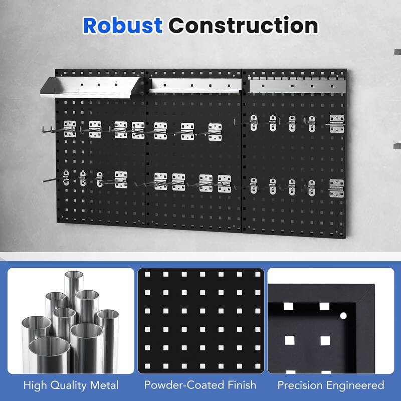 Gymax 3 Pcs Pegboard Wall Organizer w/ 25 Hooks Drill Bit Holder