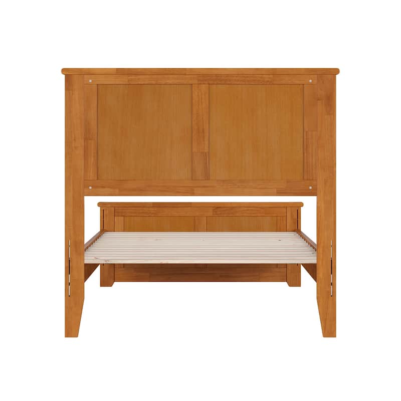 Twin XL Platform Bed - Solid Wood Low Profile with Footboard & USB Ports - Light Toffee Finish