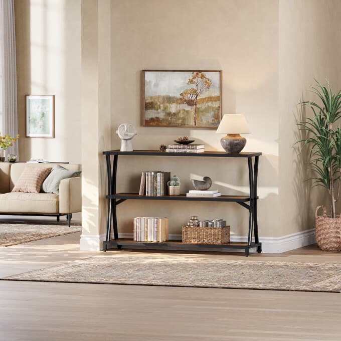 43'' Small Console Table, 3-Tier Entryway Table with Storage Shelves