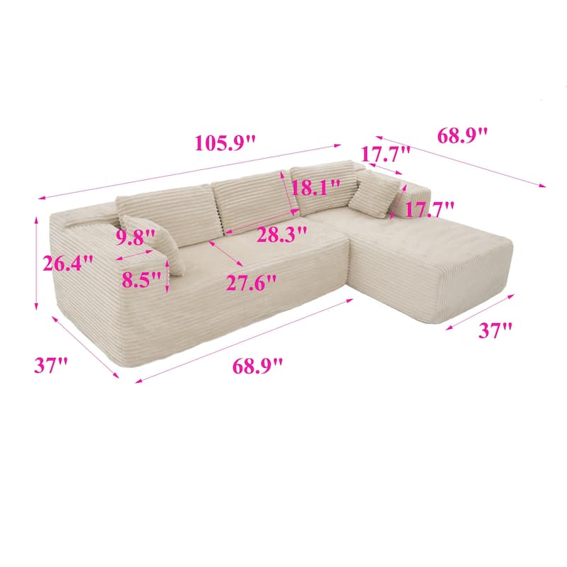 Black L-Shaped Compressed Foam Sofa – Ready-to-Use Sectional Couch with Chaise