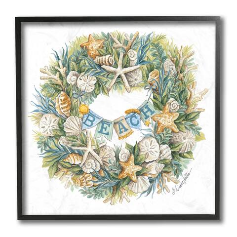 Stupell Industries Holiday Beach Seashell Wreathe Nautical Christmas Framed Wall Art, 12 x 12 - Multi-Color