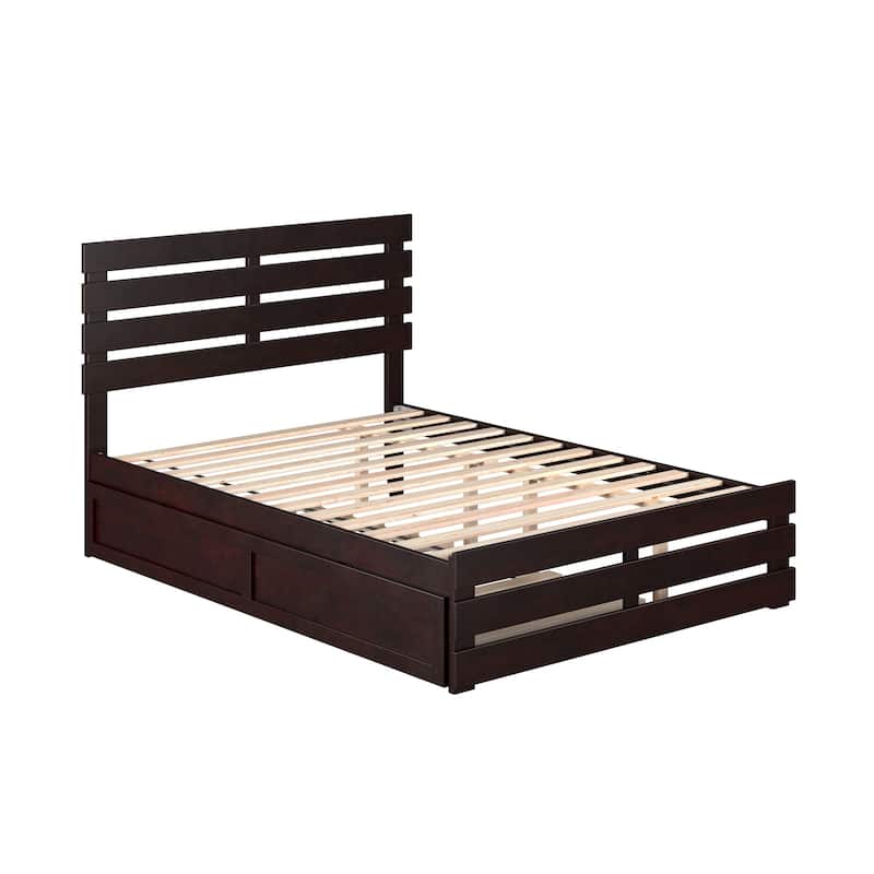 Oxford Full Platform Bed with Matching Footboard & Twin Trundle in Espresso
