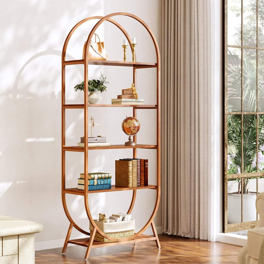 5 Tiers Arched Bookcase Bookshelf, 70.8 Inches Tall Storage Shelves with Metal Frame