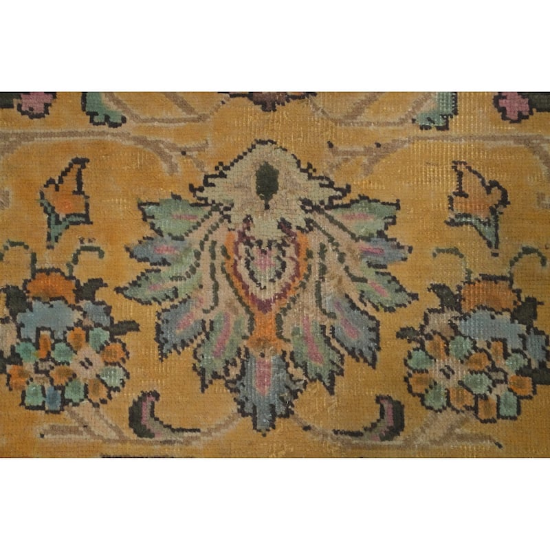 Hand Knotted Oriental 100% Wool Carpet Traditional Floral Yellow & Gold Tabriz Area Rug - 9' 1'' X 6' 3''