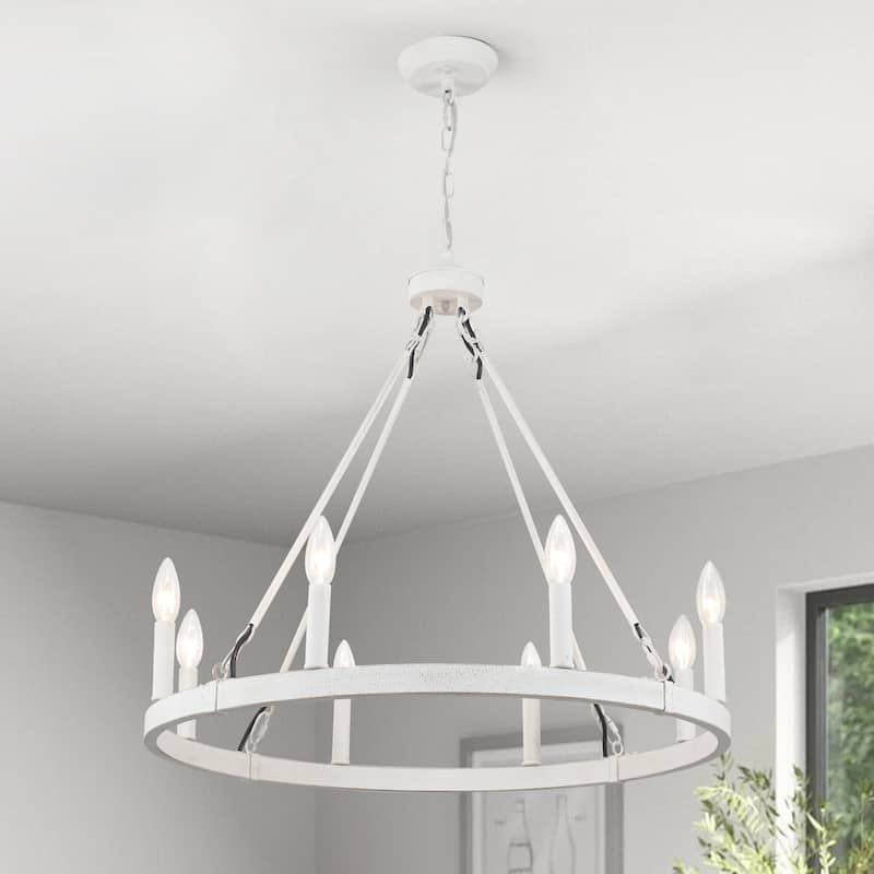 25.98" Wide 8-Light Farmhouse Chandelier, Wagon Wheel Chandelier for Dining Room Living Room Bedroom Kitchen
