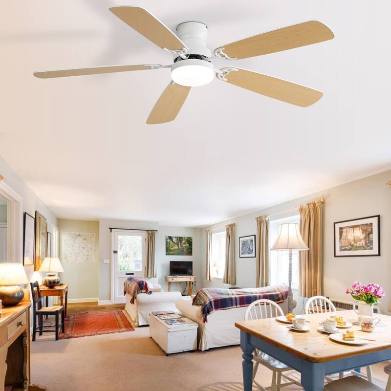 52 inch Ceiling Fan with Remote,Flush Mount and Downrd Mount,Dual Blade Finish,3CCT LED Light,Plywood Blades