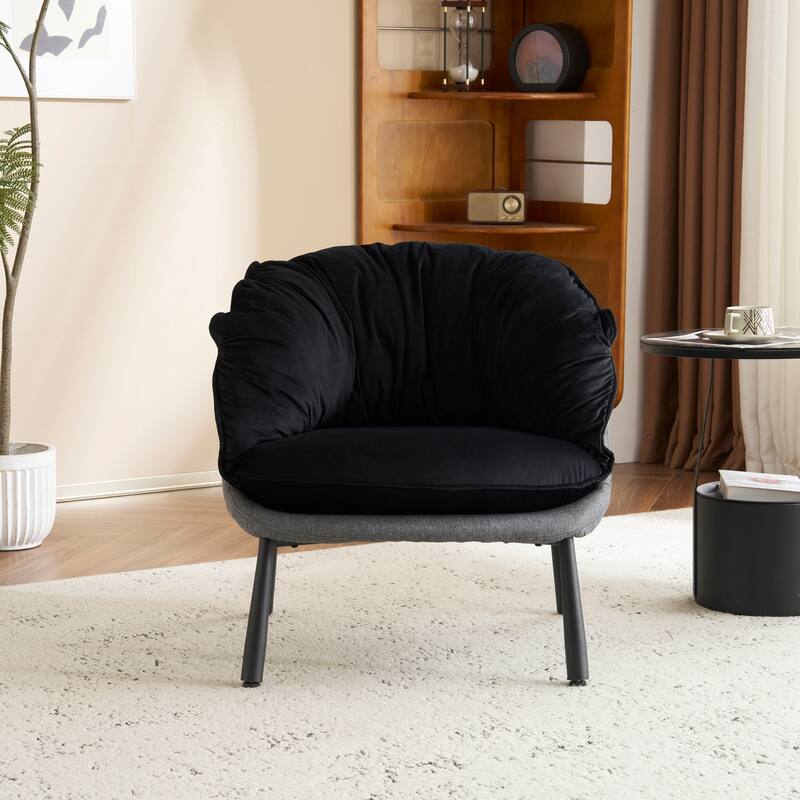 Modern Velvet Accent Chair with Wooden Frame and Black Metal Legs for Living Room or Lounge Seating - 27.4"L x 27"W x 29.1"H