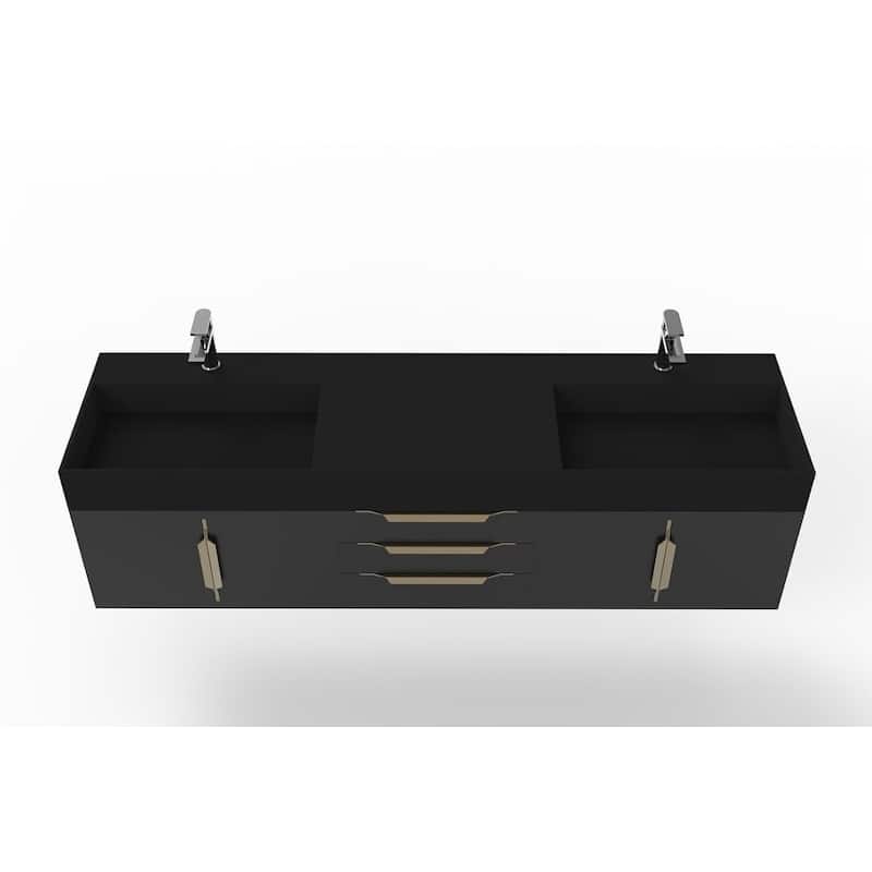 Amazon 72" Wall Mounted Bathroom Vanity Set w/ Black Top