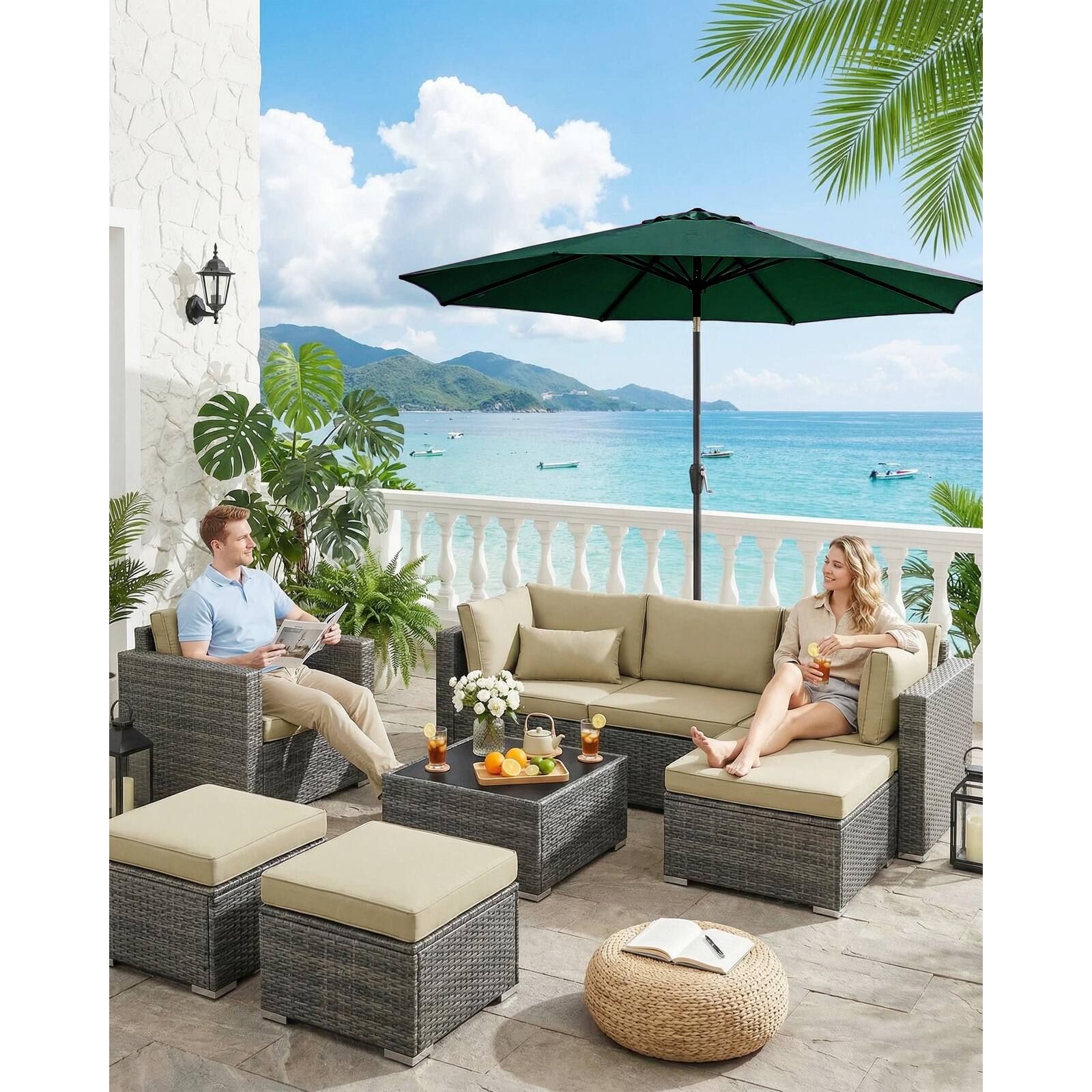 10FT Patio Umbrella Outdoor Table Umbrella with Crank & Push Button Tilt
