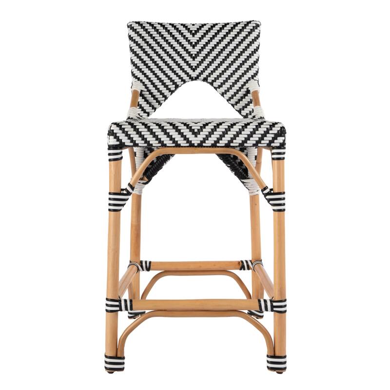 Creanly 25.25"H Seat Rattan Counter Stool with Back