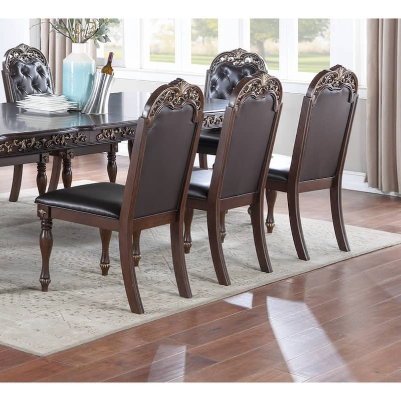 Set of 2 Side Chairs Grey / Silver Finish Rubberwood Dining Room Furniture Intricate Design Cushion Upholstered Seat Tufted Back