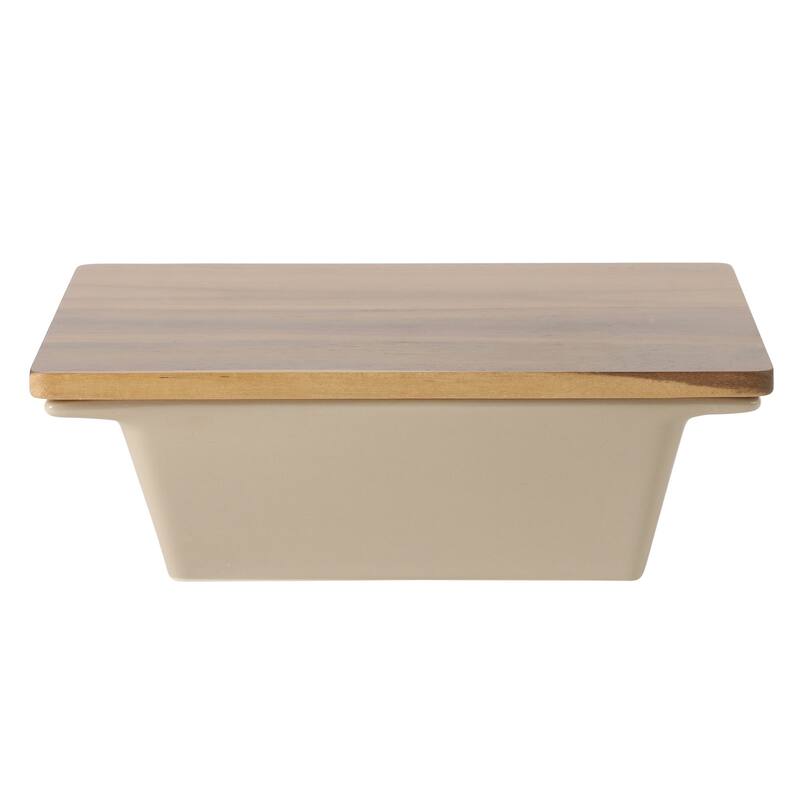 Gibson Elite 2 Quart or 2.75-Quart Stoneware Baking Dish with Acacia Wood Lid - Taupe Rectangular Oven Safe Baker
