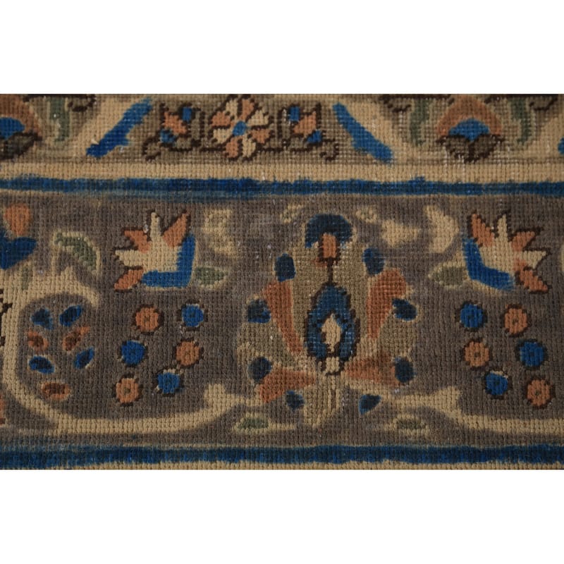 Traditional Blue Floral Tabriz Persian Rug Handmade Wool Carpet - 9'8"x 12'9"