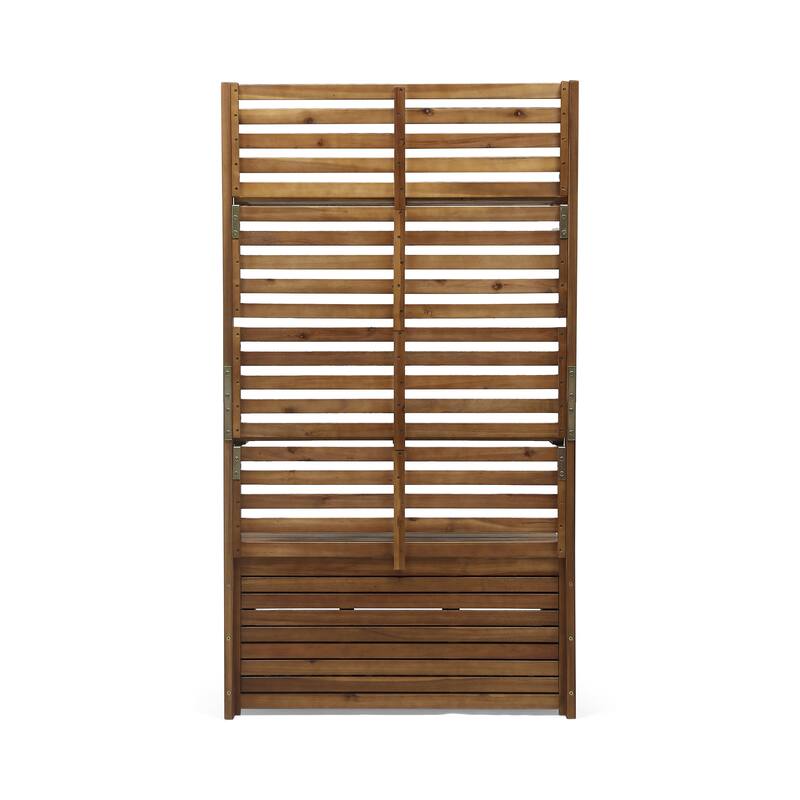 Roomfitters Outdoor Storage Bench with Back Rack, Solid Wood Patio Deck Box with Shelves for Garden or Porch, Teak
