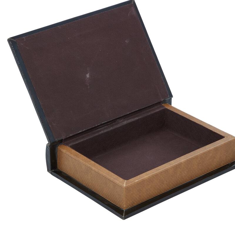 Brown Wooden Faux Storage Book Decorative Box with Faux Leather Detailing (Set of 3)