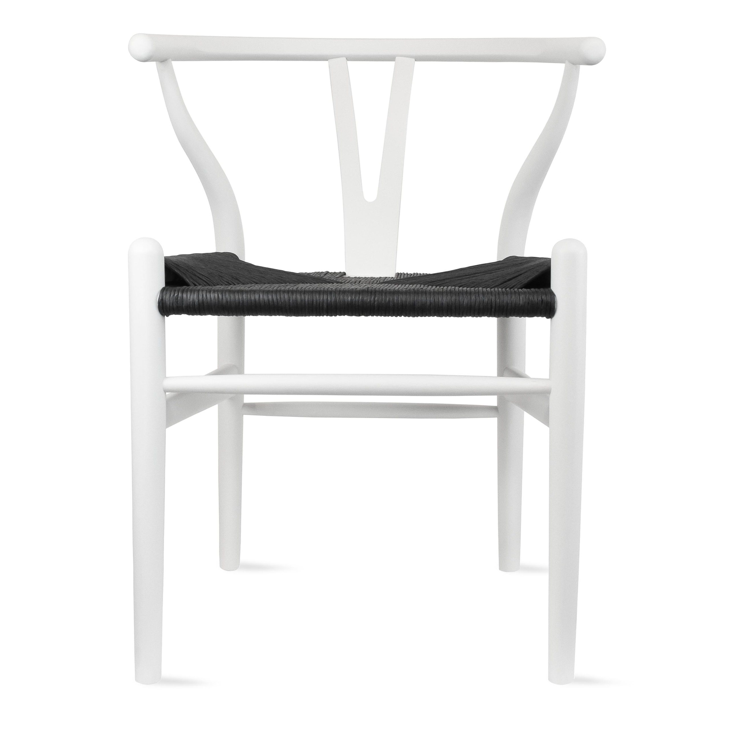 Woven Wood Armchair with Arms Open Y Back Mid Century Modern Office Dining Chairs Black Seat Kitchen Bedroom Organic Rattan