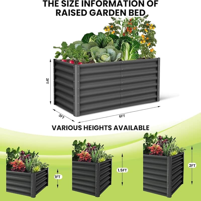 2-Pack 6x3x1 ft Galvanized Raised Garden Beds - Large Outdoor Planter Box with Open Base Dark Gray