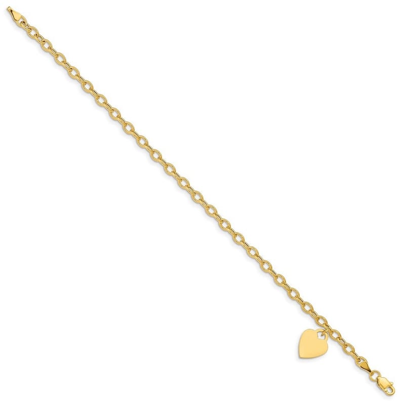 Curata Solid 10k or 14k Yellow or White Gold Heart Tag Rolo Charm Bracelet - 7.5" or 8.5"