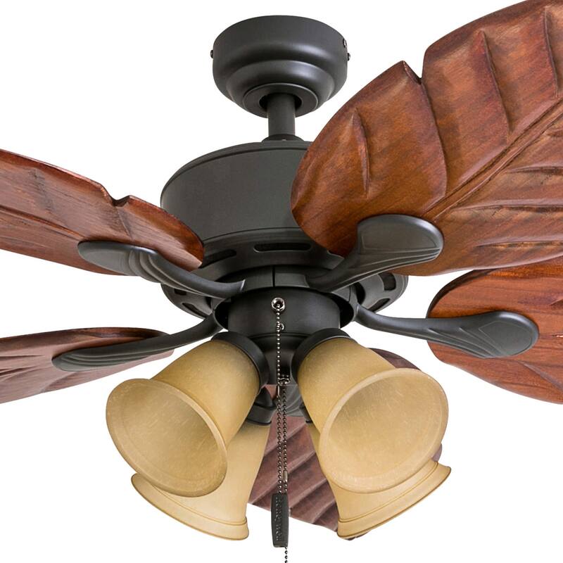 52" Honeywell Royal Palm Bronze LED Ceiling Fan with Light, Hand Carved Solid Wood Blades