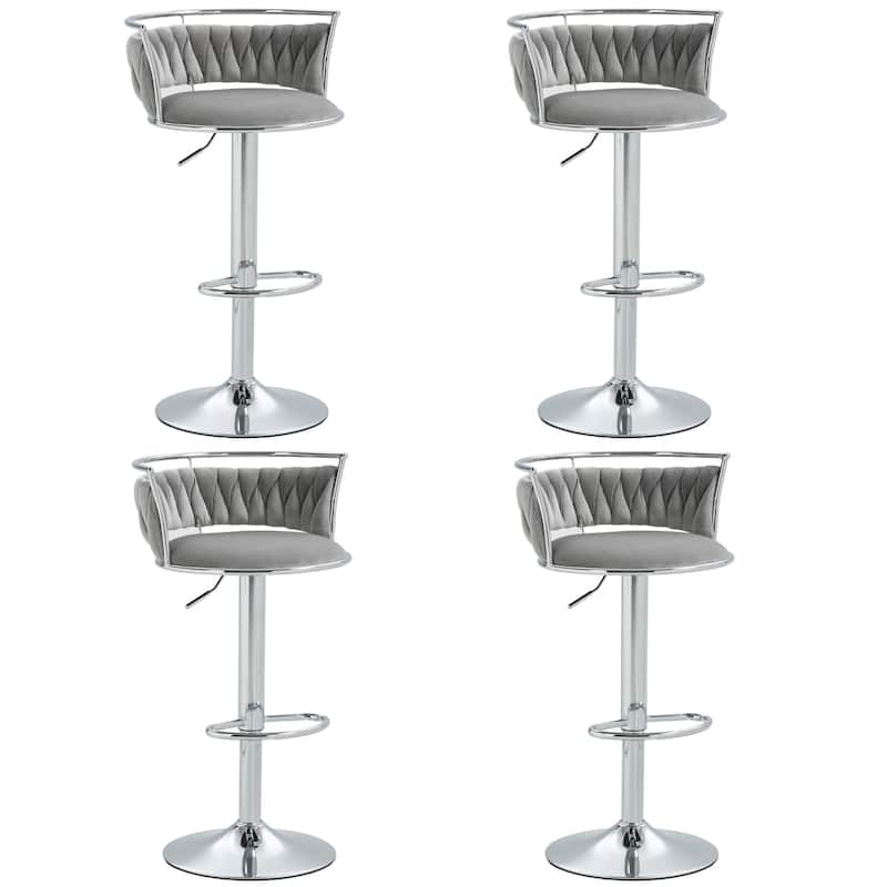 4 Set Modern Velvet Adjustable Swivel Bar Stools with Metal Frame