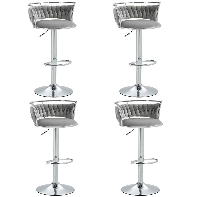 Velvet Upholstered Adjustable Bar Stool Swivel Counter Chair Set of 2