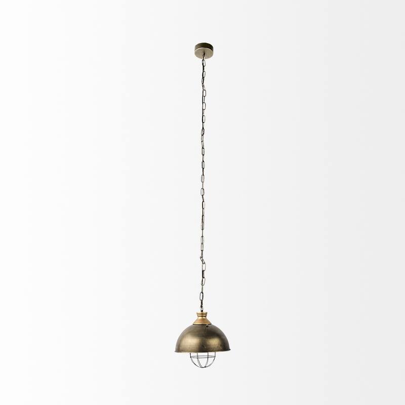HomeRoots Distressed Bronze Metal Dome Hanging Light - 13' X '13.5' X '13