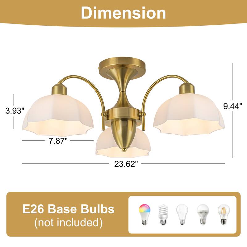 Starsky 3-Light Transitional Flush Mount with Opal Glass Shades - Gold