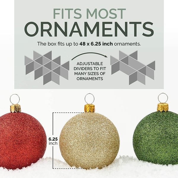 Christmas Ornament Storage Container - Heavy Duty 600D Tear Resistant Material, Zippered, Adjustable Dividers - 96 4" Ornaments