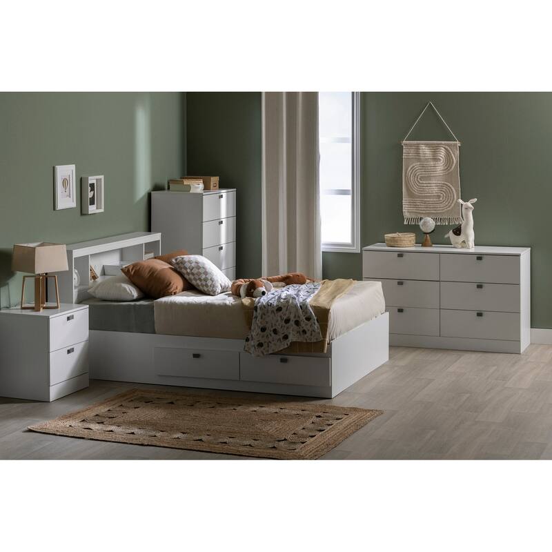 Modern Twin Bed with Drawers - Minimalism Style Platform Bed, White Finish, 39 Inch, Engineered Wood