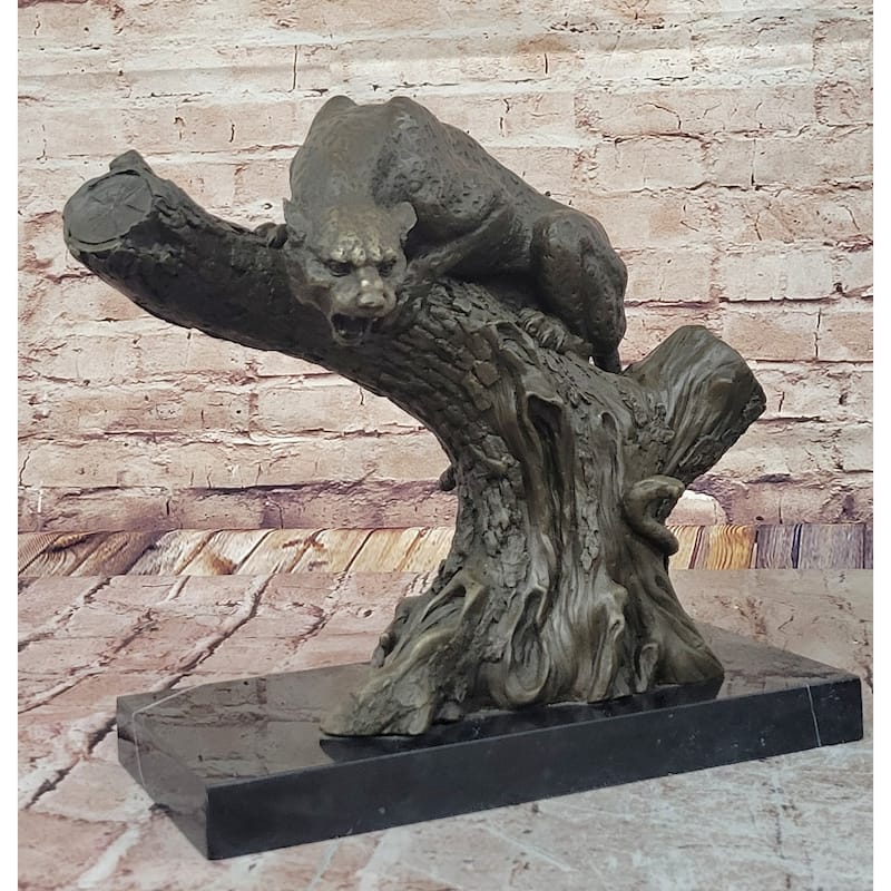 Imitative Leopard Or Jaguar On Tree – Striking Bronze Wildlife Sculpture By Milo