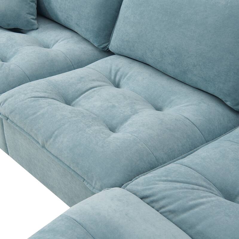 100" Modern Convertible Sectional Sofa - Velvet L Shape Couch with Pillows and Ottoman