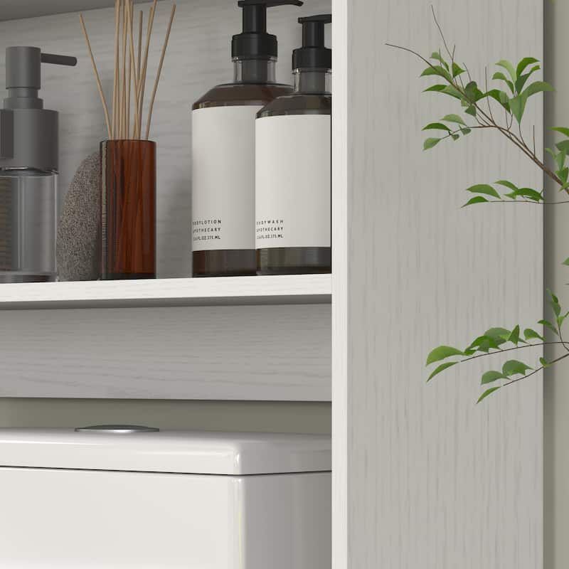 MDF Farmhouse Over Toilet Cabinet with Barn Doors and Adjustable Shelf - 32.1" W x 7.7" D x 67.7" H