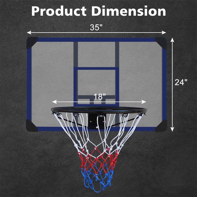 35 X 24 Inches Shatterproof Back Wall-Mounted Basketball Hoop