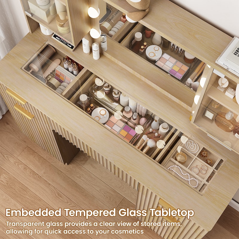 47" Modern Makeup Vanity Desk with Mirror and Large Cabinets, Dressing Table