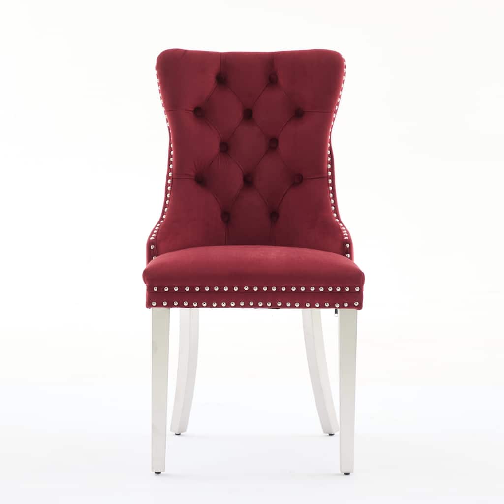 Velvet Dining Chairs Set of 2, Button Tufted Upholstered Dining Chair, Kitchen Chairs with Nailhead Trim & Stainless Steel Legs
