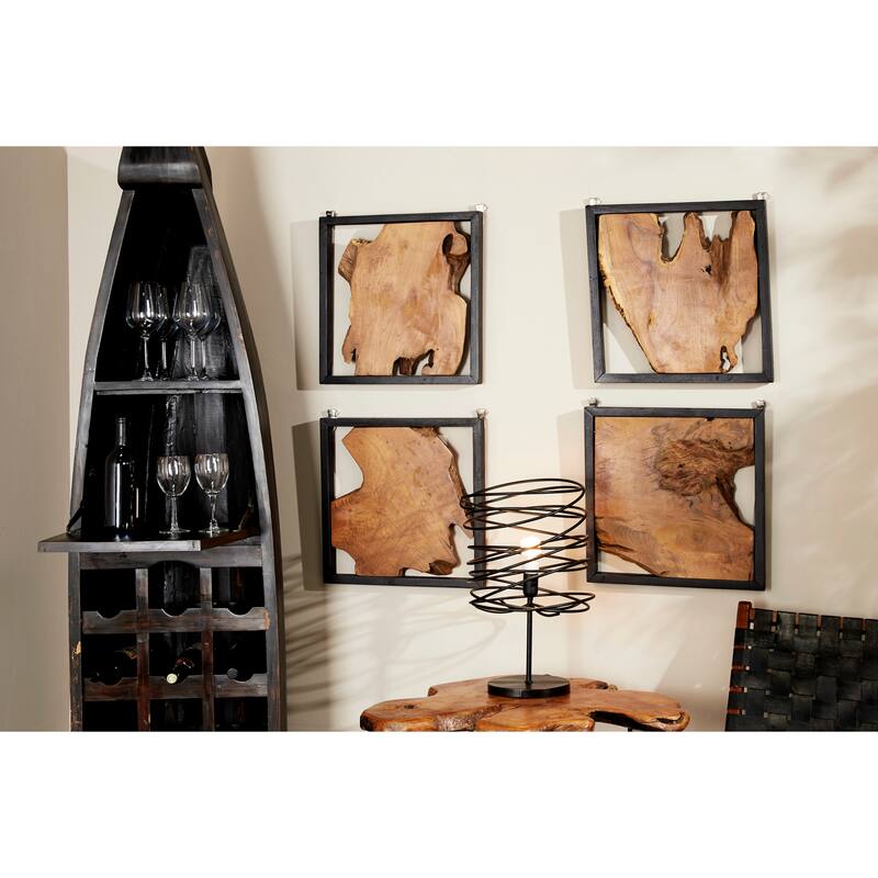 Wood Abstract Handmade Live Edge Wood Slab Wall Decor with Black Frame - Brown - Roche River Decor