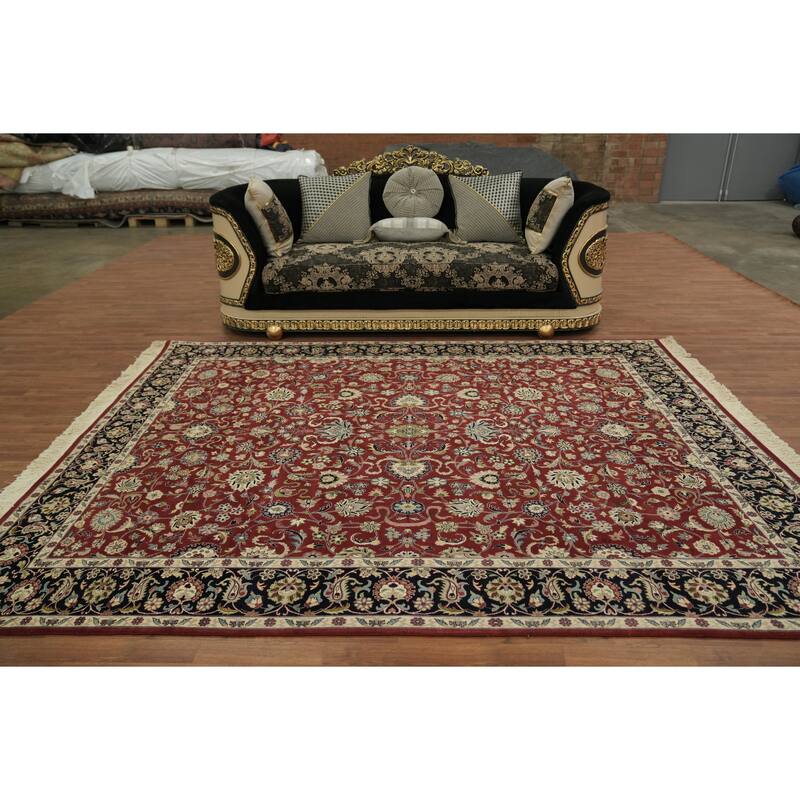 Hand Knotted Oriental 100% Wool Carpet Traditional All-Over Red Tabriz Area Rug - 9' 11'' X 8' 0''