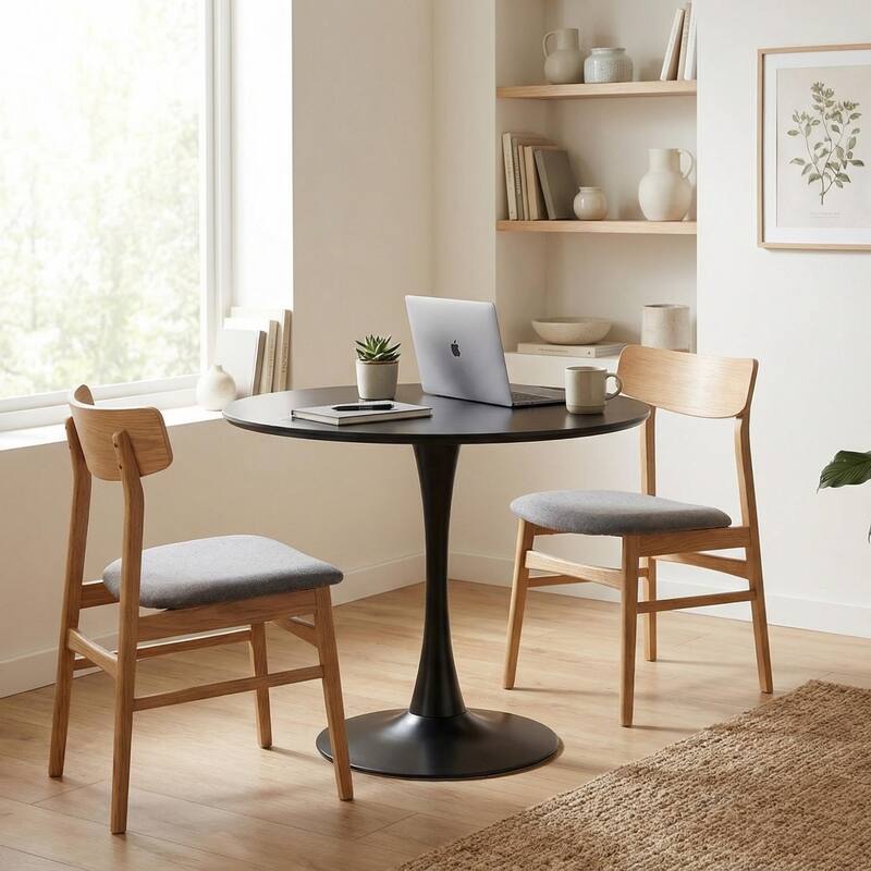 HOMYLIN 24" Black Round Dining Table with Metal Pedestal Base