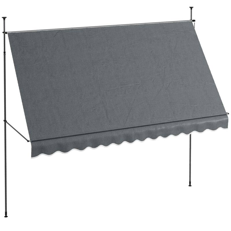 Outsunny 11.5' x 4' Manual Retractable Awning, Non-Screw Freestanding Patio Sun Shade Shelter with Support Pole Stand