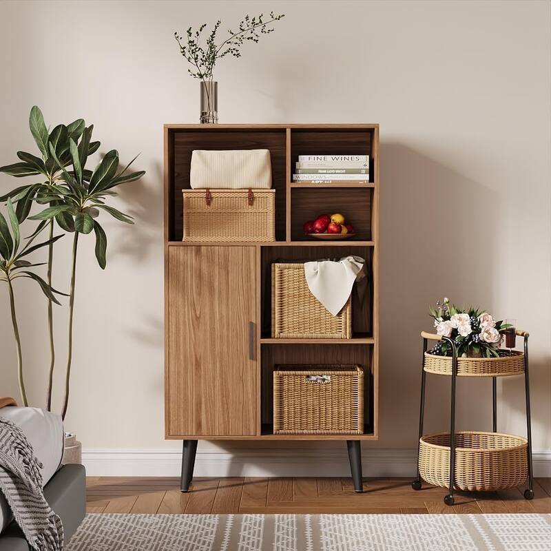 4-Tier Display Walnut Bookcase/Book Shelf Cube Storage Cabinet with Legs