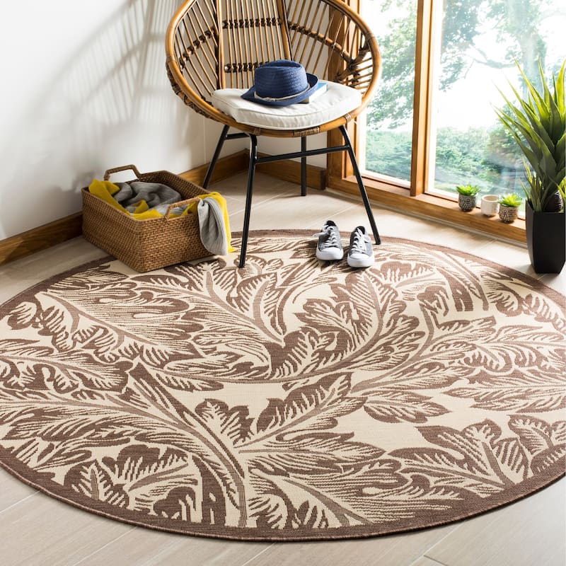 SAFAVIEH Courtyard Reineke Indoor/ Outdoor Waterproof Rug - 6'7" Round - Natural/Chocolate