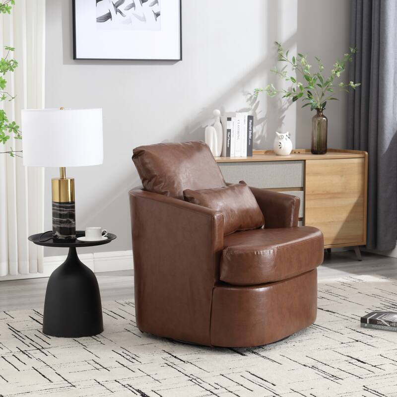 32.68" Swivel Barrel Chair with Metal Base