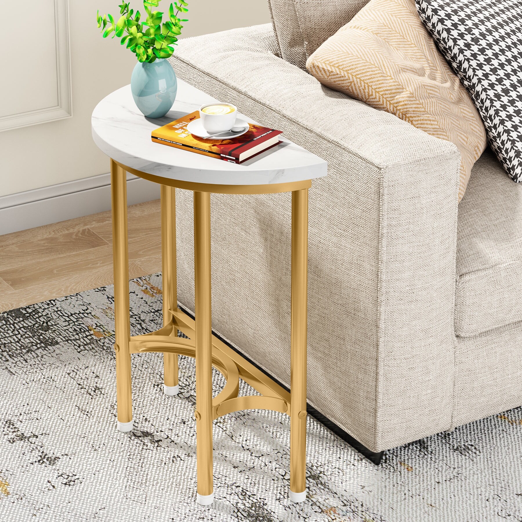 Faux Marble End Table Semi Circle 20 Small Half Moon Side Tables with Gold Metal Legs Bed Bath Beyond 36966221