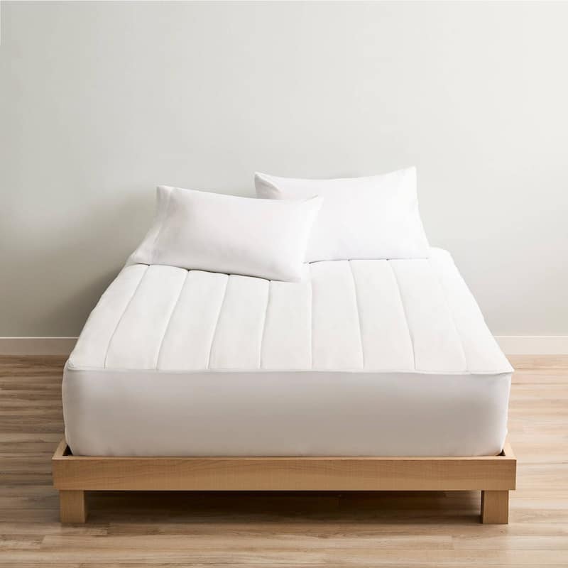Sunbeam Twin Size Electric Water Resistant Heated Mattress Pad with Dual Digital Controllers - White