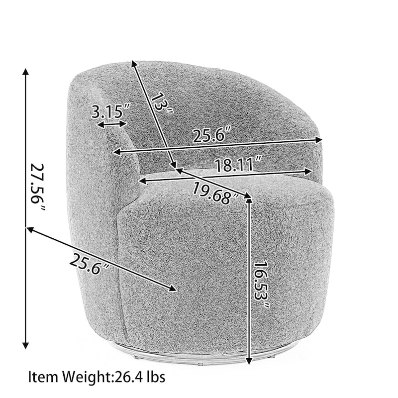 Light Blue Wool Modern 25.6" Upholstered Swivel Barrel Chair with Black Powder Coating and Metal Ring
